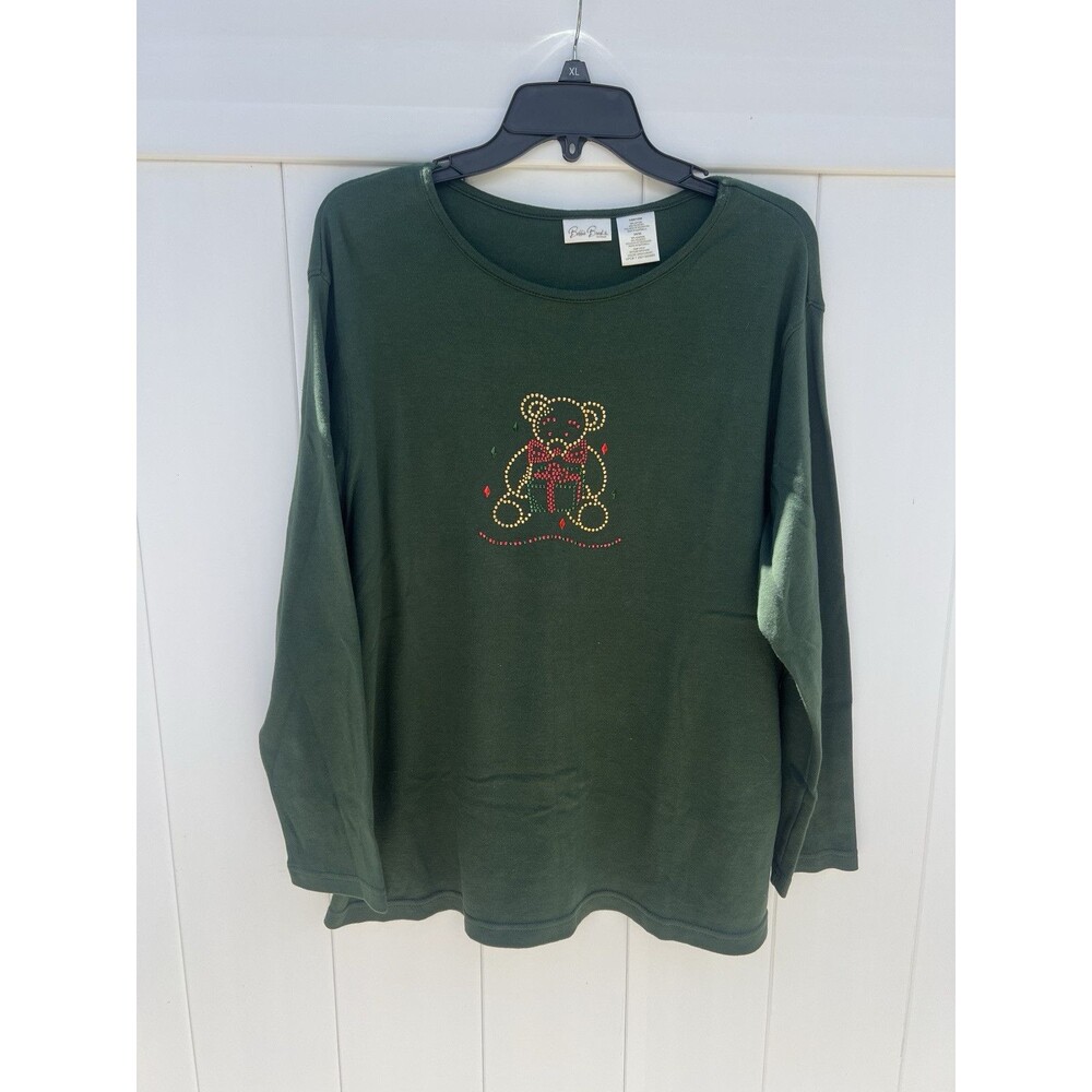 Bobbie Brooks Christmas Bear Sweater  Women's 14w/16w Green